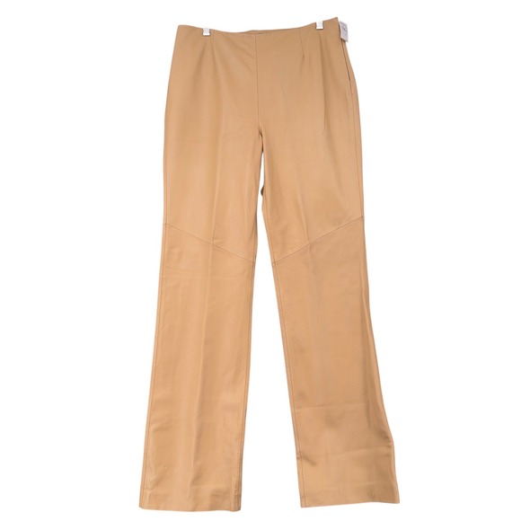 Siena Studio Pants - Siena‎ Studio Women Camel Leather Pants Straight Leg High Rise Size 12 NWT